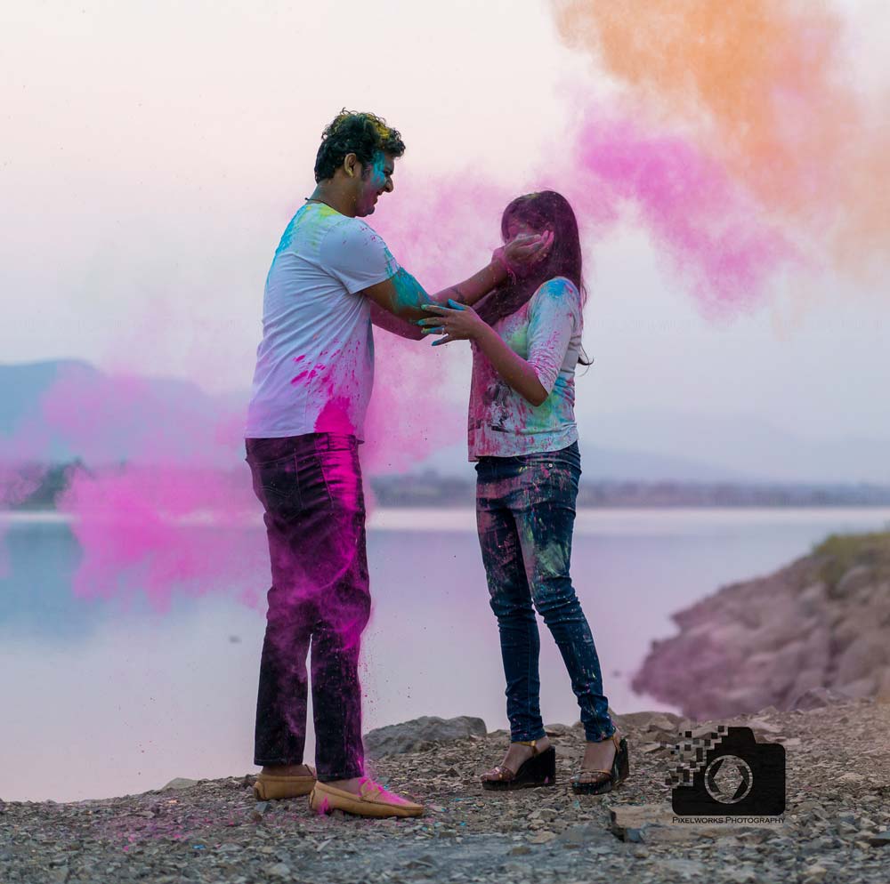 holi photoshoot colors in the air