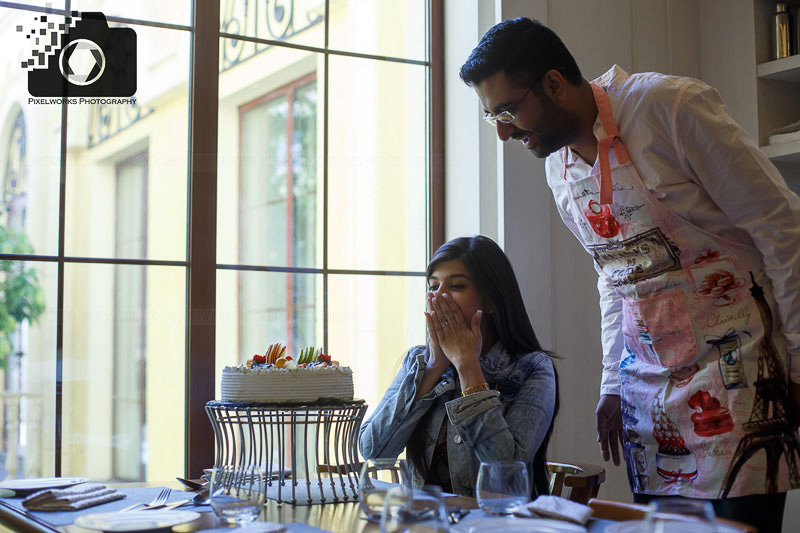 Pre Wedding Shoot Poses cooking surprise cake