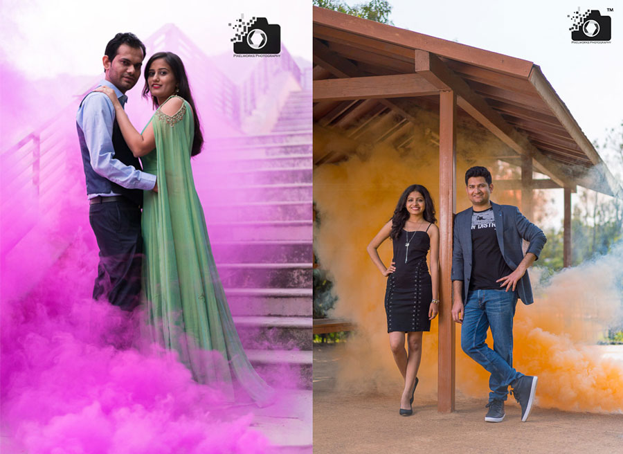 Pre Wedding Shoot Poses smoke bomb