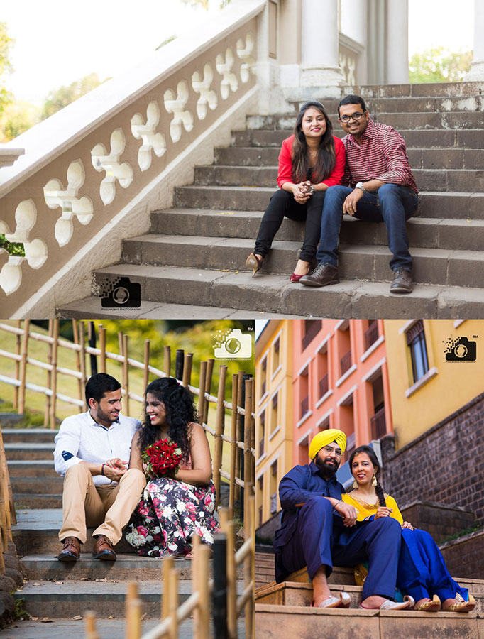 Pre Wedding Shoot Poses sitting on stairs
