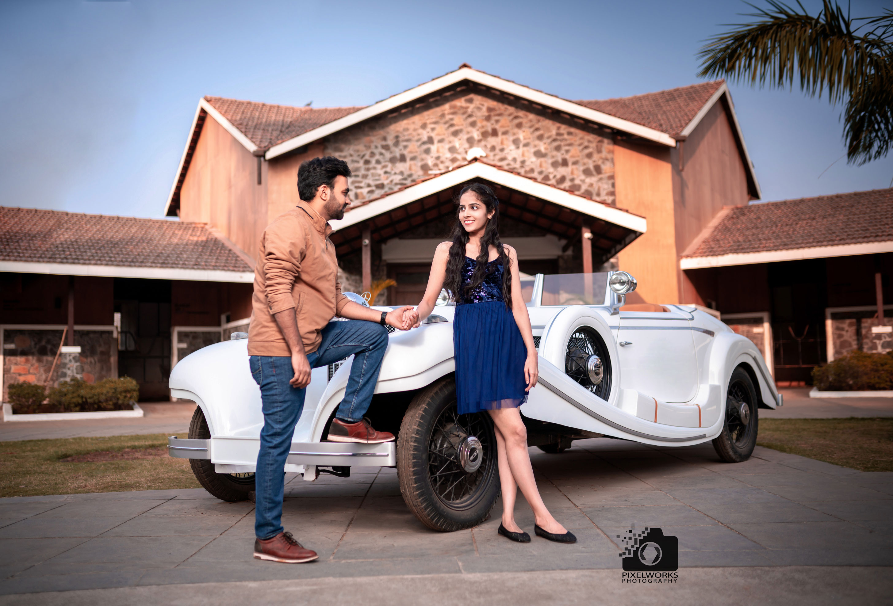 location for Pre wedding vintage car white